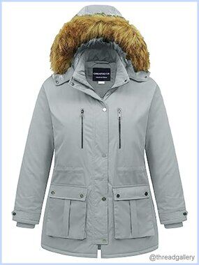 Plus Size Waterproof Down Alternative Puffer Parka Long Winter Coat Fur Hood